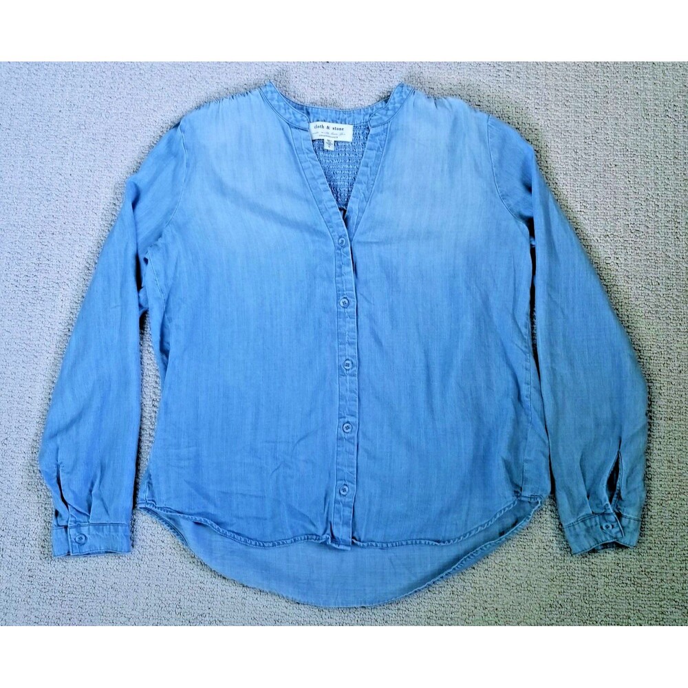 Cloth & Stone Anthropologie Denim Shirt Blue Size L Chambray Smock Blouse